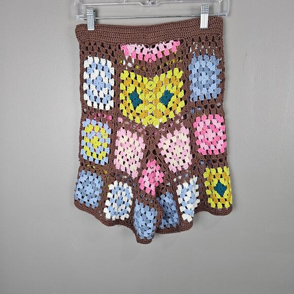 Zara Crotchet Granny Square Boho Festival Knit Colorful Shorts Size Small - Picture 2 of 7